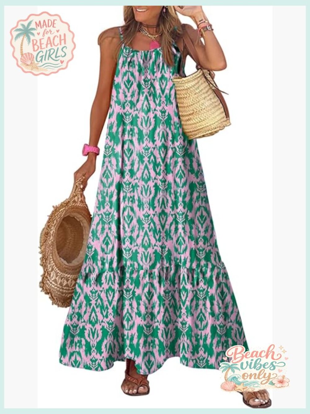 Spaghetti Strap Smocked Ruffle Flowy Boho Maxi Dress Summer 2026